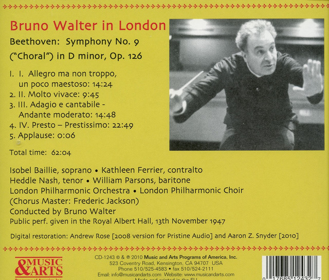 'Bruno Walter Conducts Beethoven: Symphony No. 9 (1947)' cover art